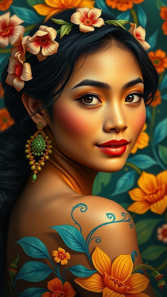 Exotic Indonesian Beauty in Vibrant Batik Patterns