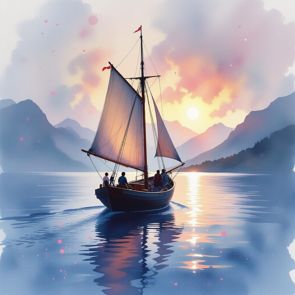 Spectral Lass Sails to Skye in Watercolour Style