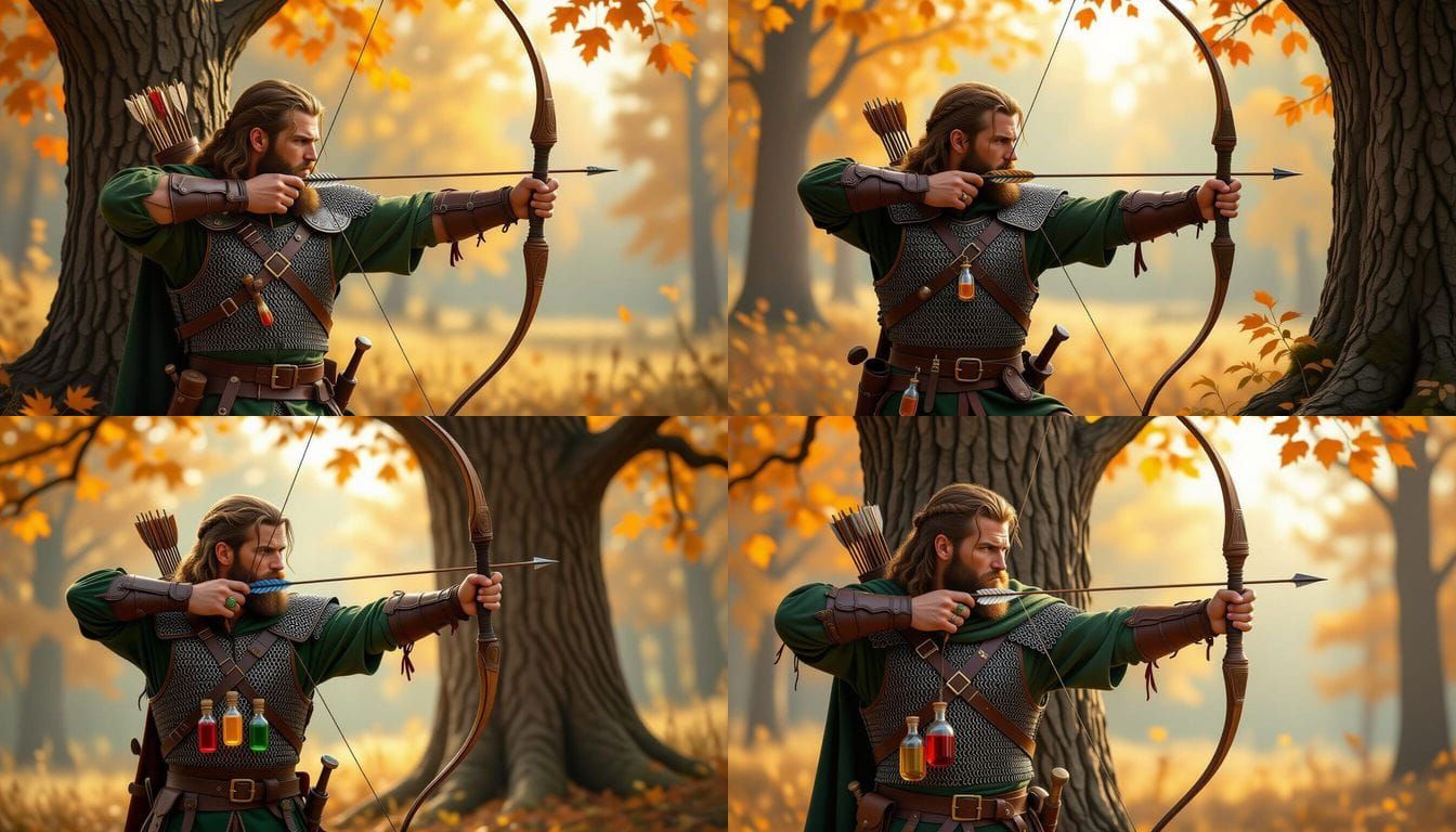 Elf Ranger with Bow in Autumn Forest