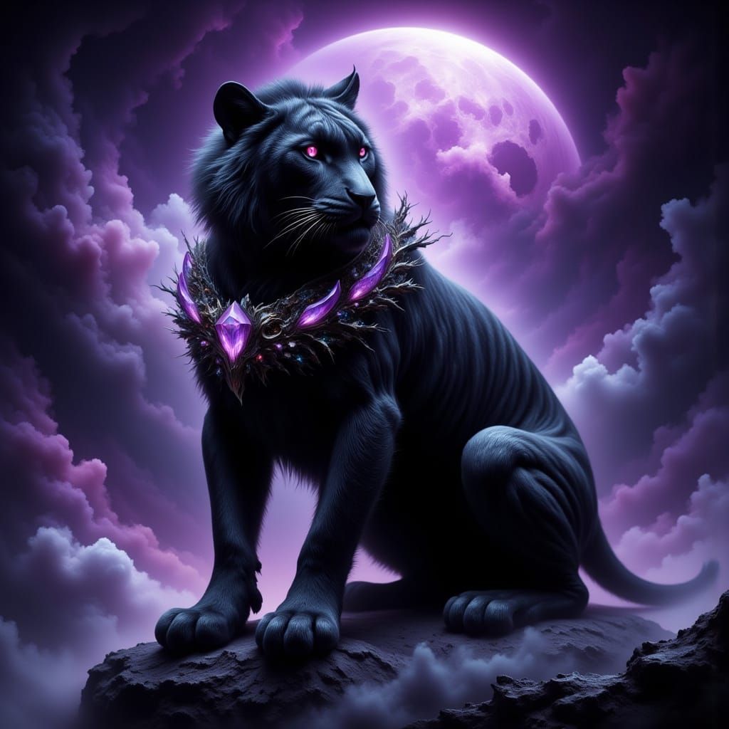 Dark Tiger Guardian in Gothic Fantasy Landscape