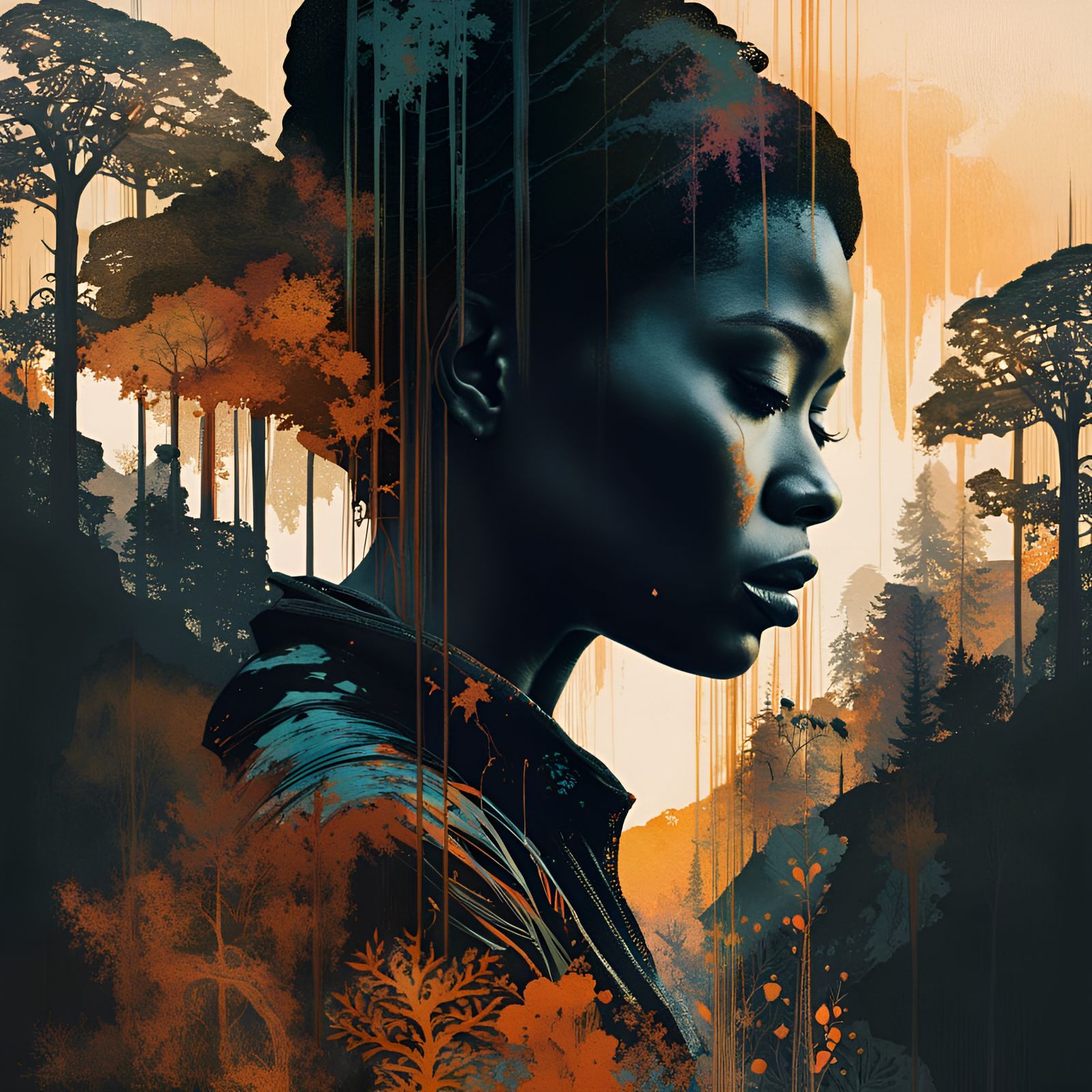 Double Exposure Portrait: Woman and Waterfall Landscape