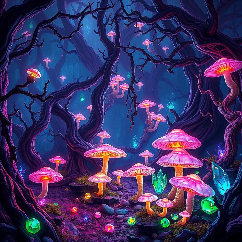 Ethereal Mushrooms in a Toxic Candy Forest