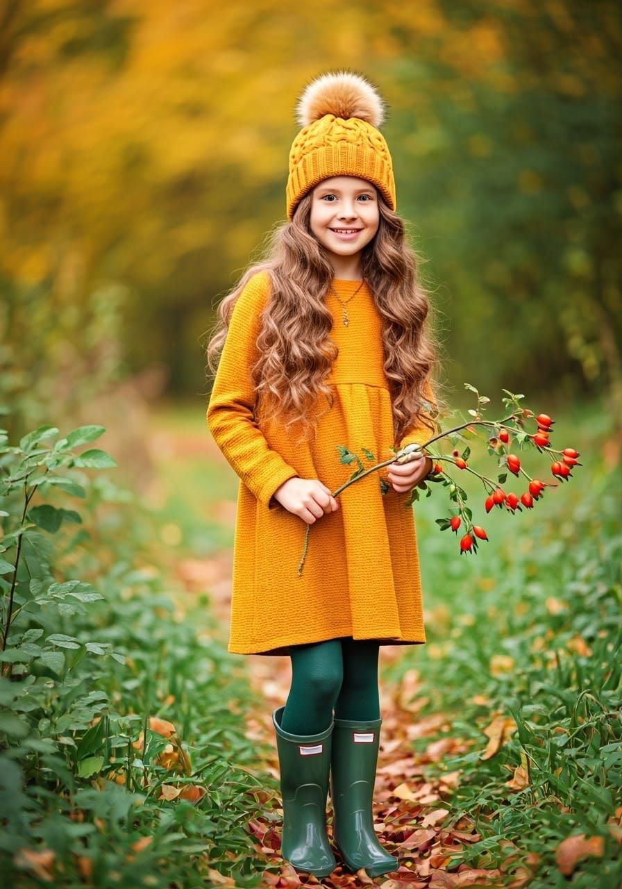 Happy Young Girl in Autumn Setting