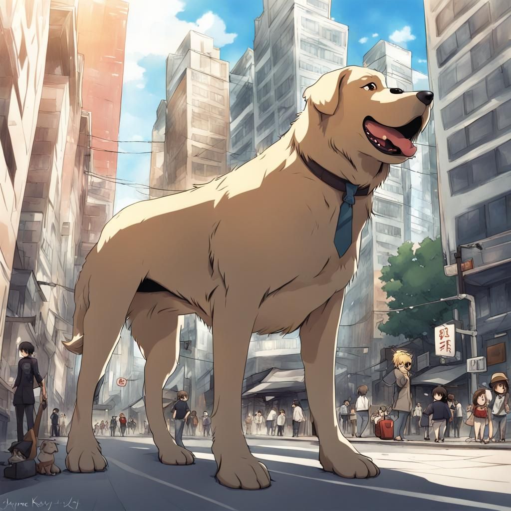 Giant Dog in City: Anime Key Visual