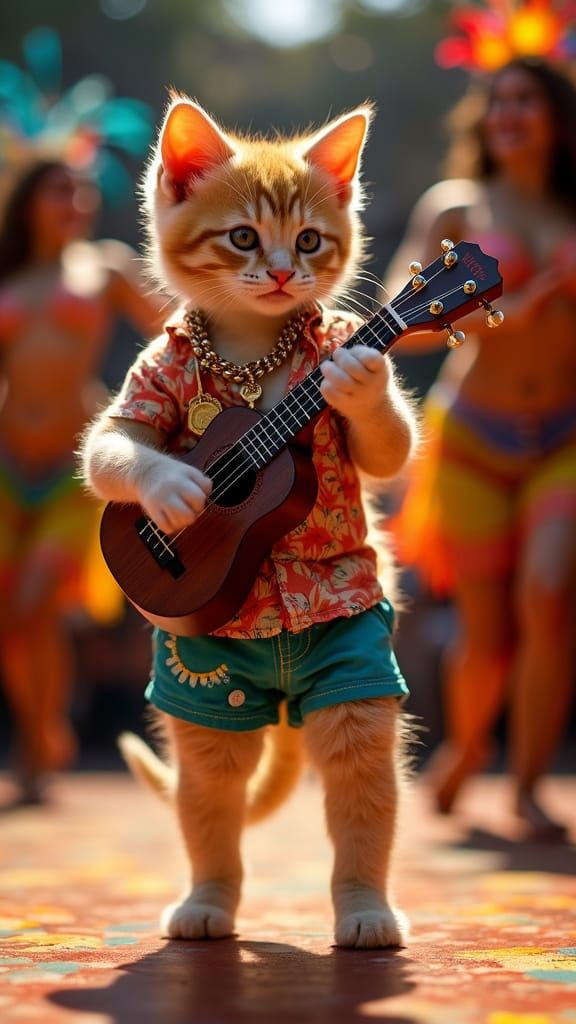 Kitten Luau Party: Vibrant Photography with Carnival Dancers