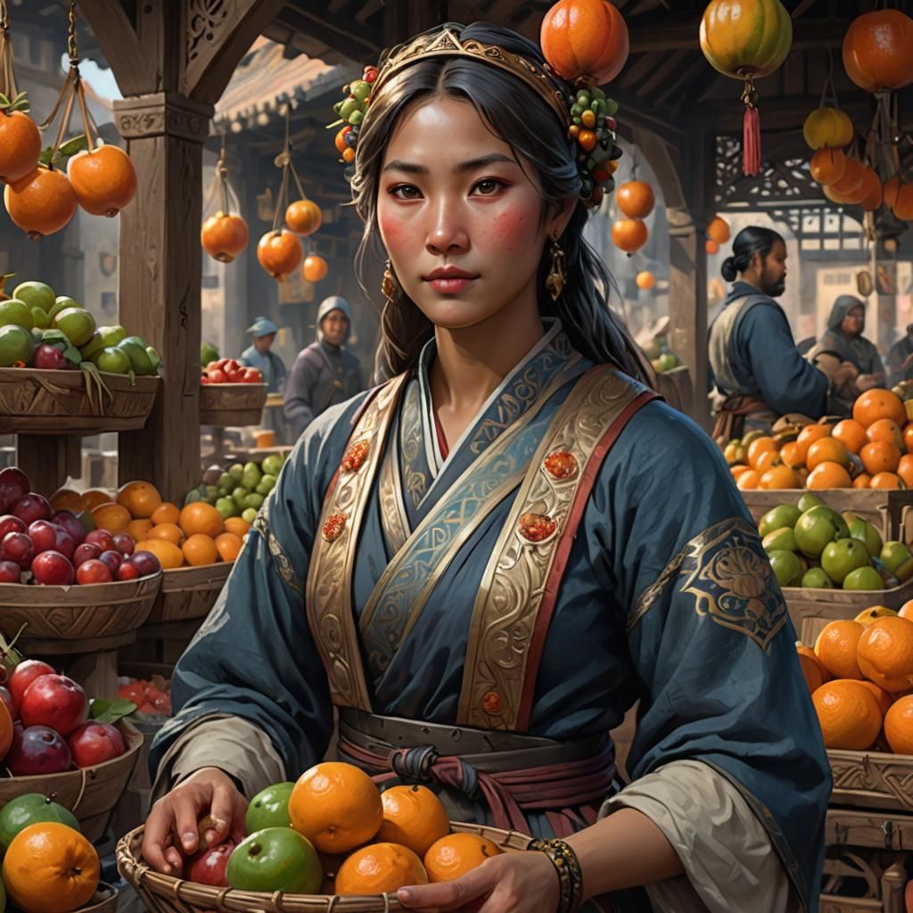 Medieval Asian Merchant Portrait in Hyperdetailed Style