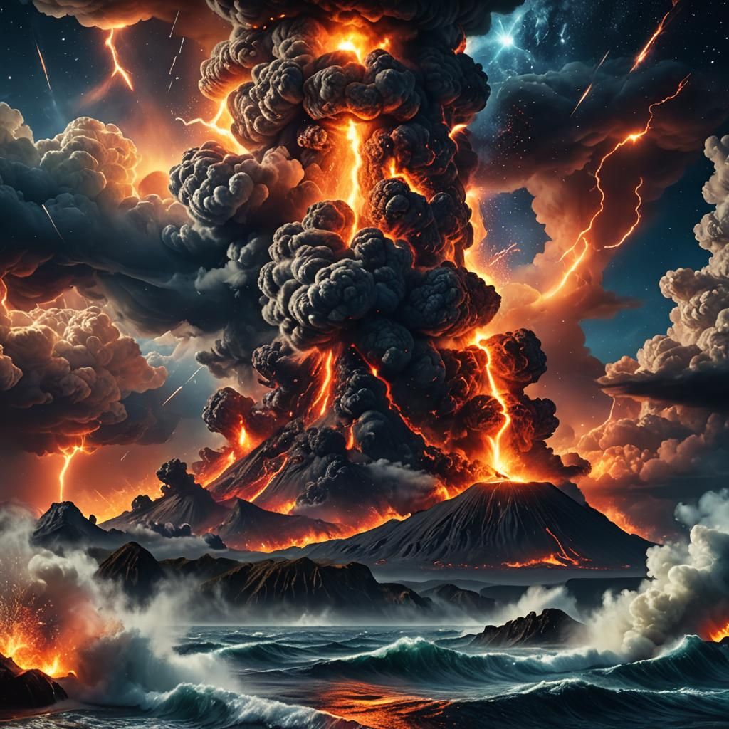 Volcanic Eruption in Starry Abyss: Digital Matte Painting