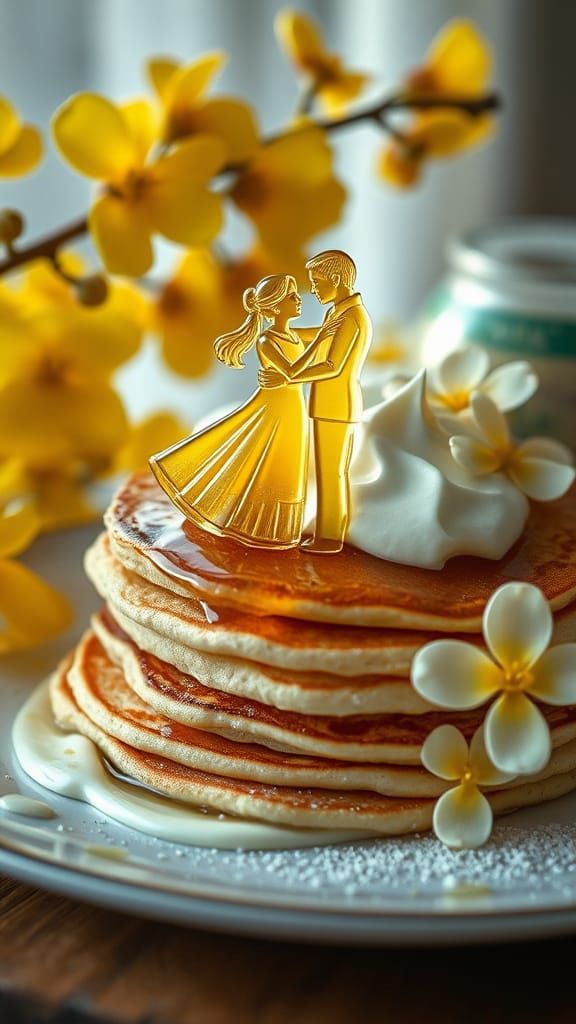 Dancing Couple Made of Honey on Pancakes in Cinematic Film S...