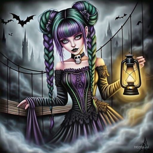 Gothic Oil Painting of a Young Woman in Dramatic, Ethereal S...