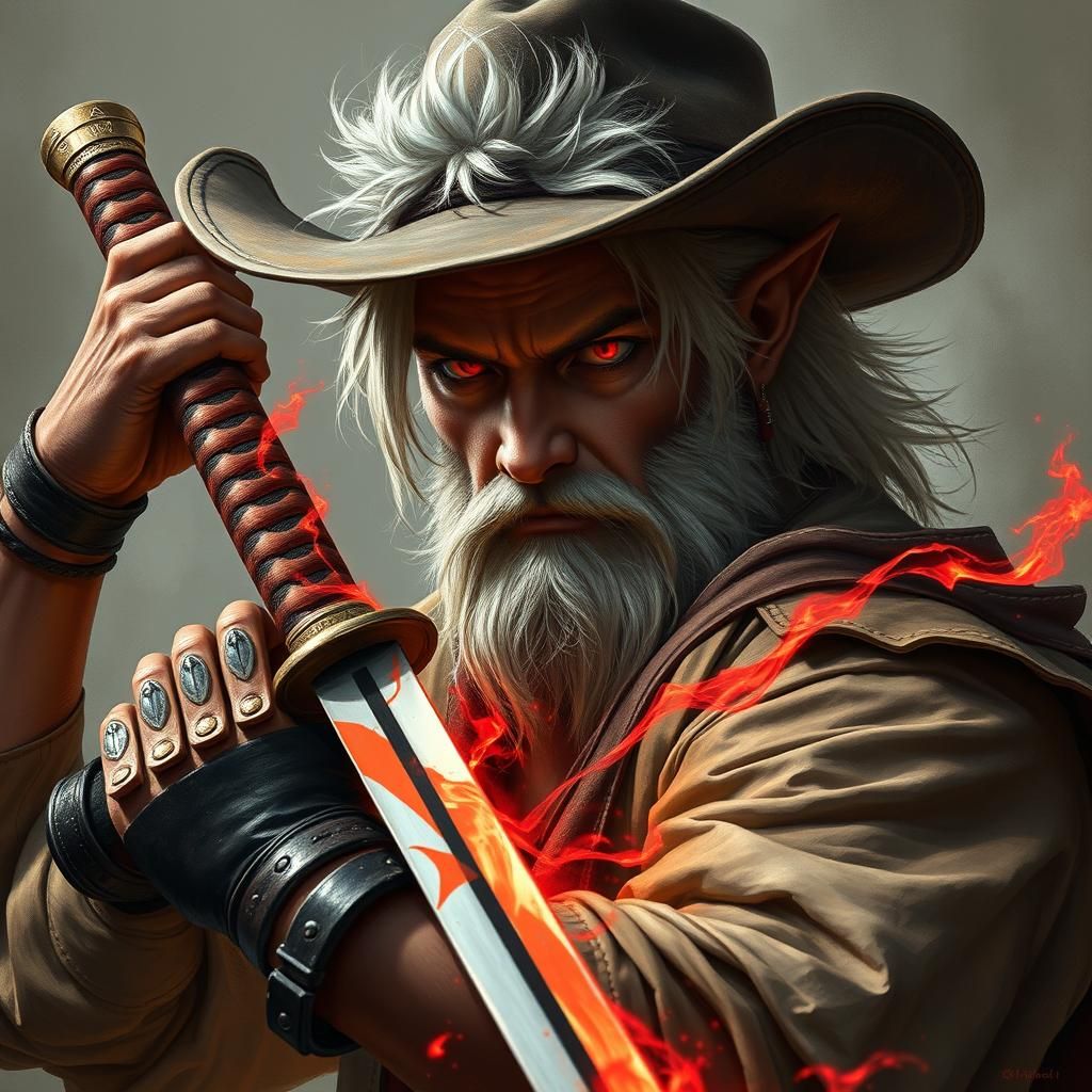 Half-Demon Samurai with Katana in Hyperrealistic Style