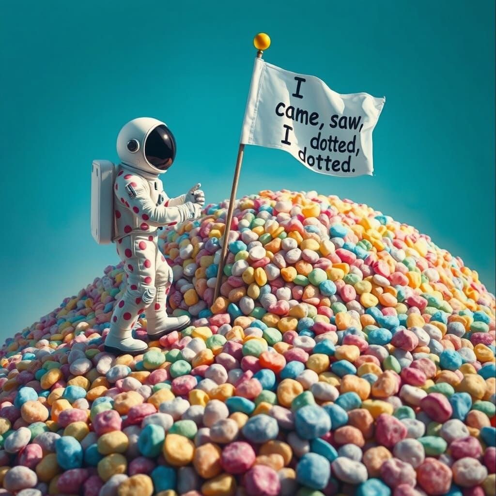 Polka-Dotted Astronaut Plants Flag on Alien World