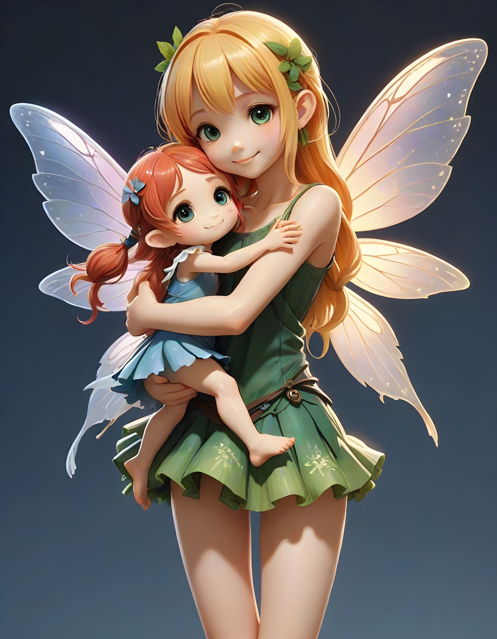 Fairy Hugs Giant Girl's Thumb in Anime Style