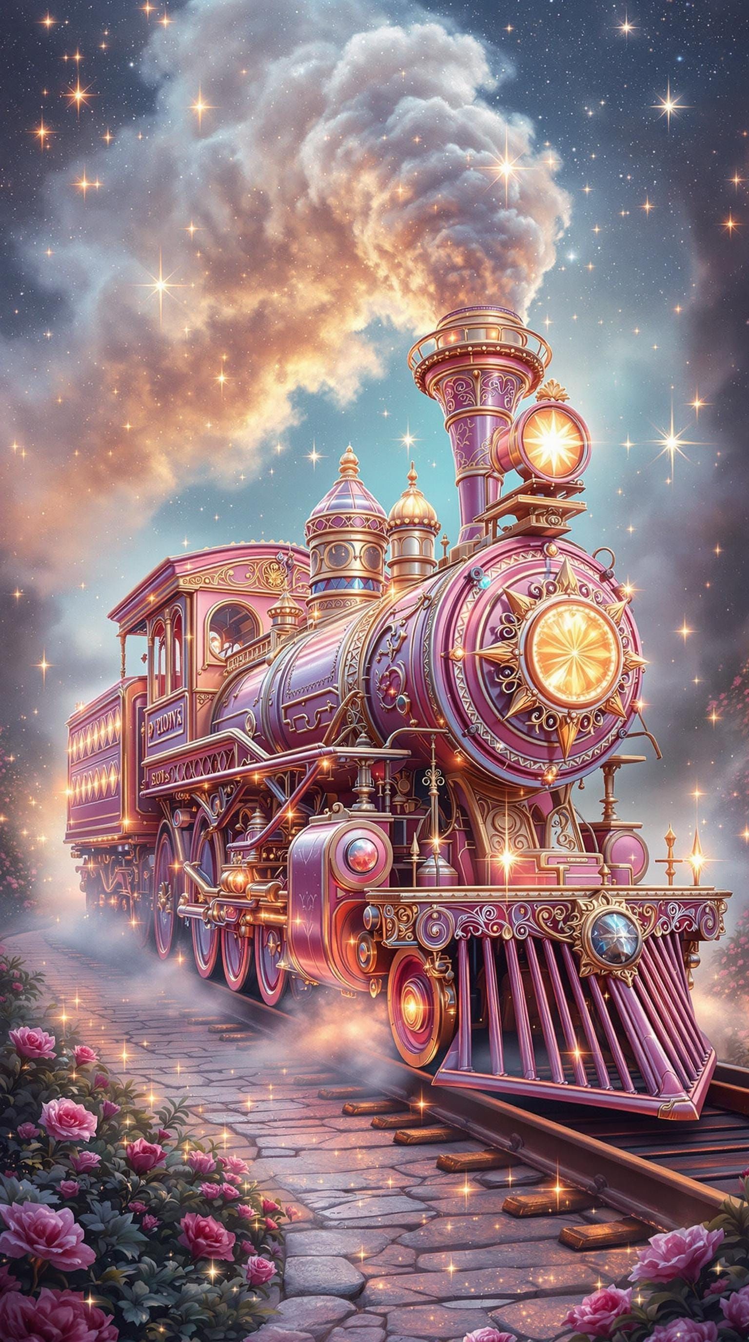 Fantasy Train with Princess and Ornaments in Whimsical Glitt...