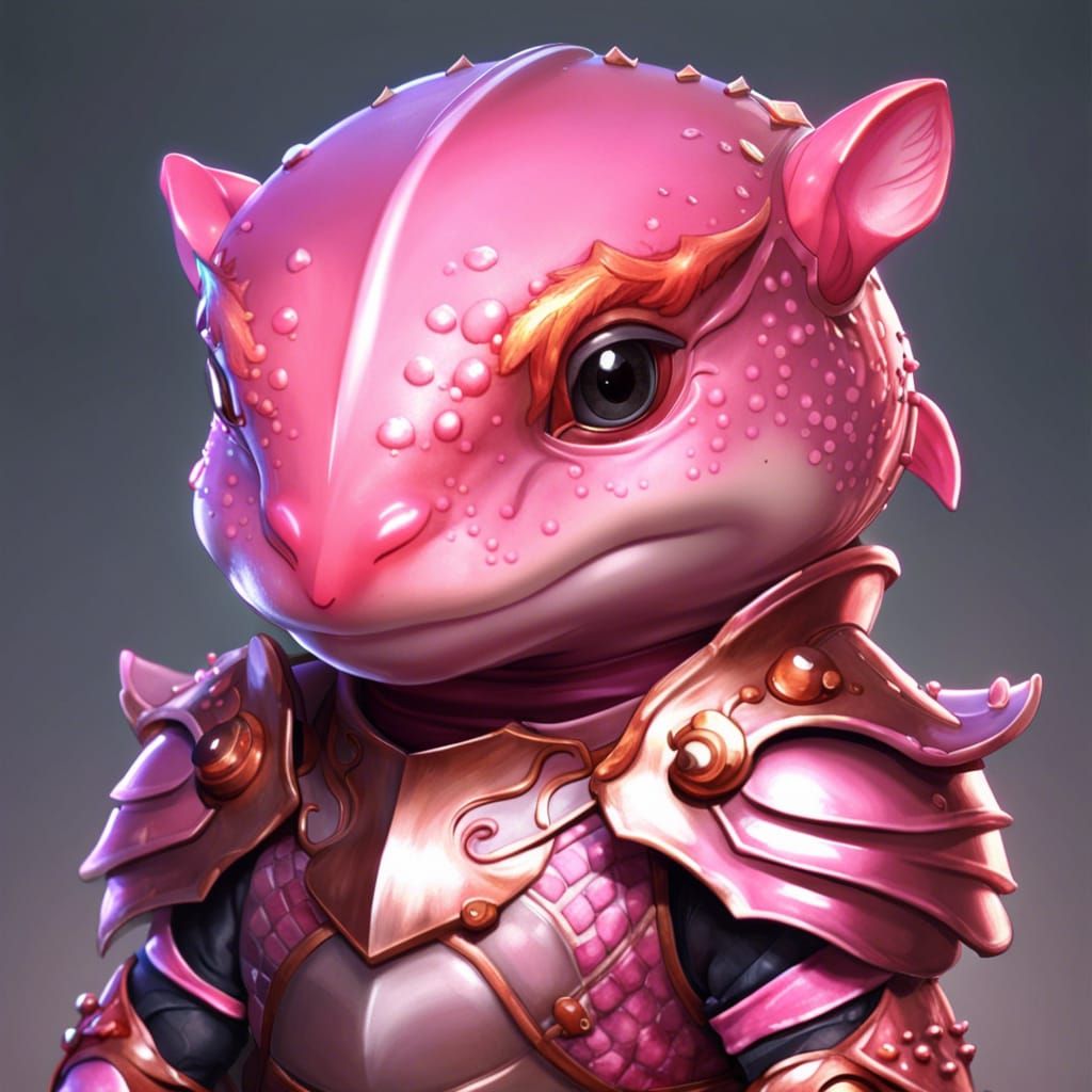 Chibi Pink Salamander Knight: Digital Art Portrait