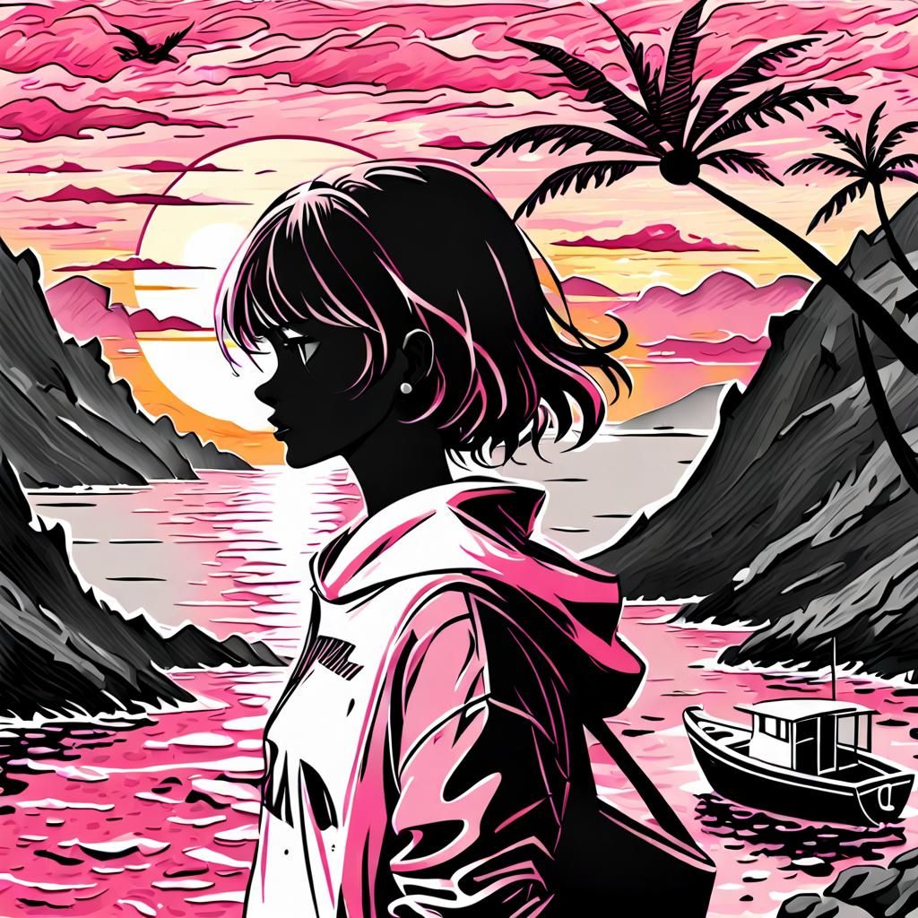 Moody Impasto Art: Girl in Rain, Lichtenstein Style