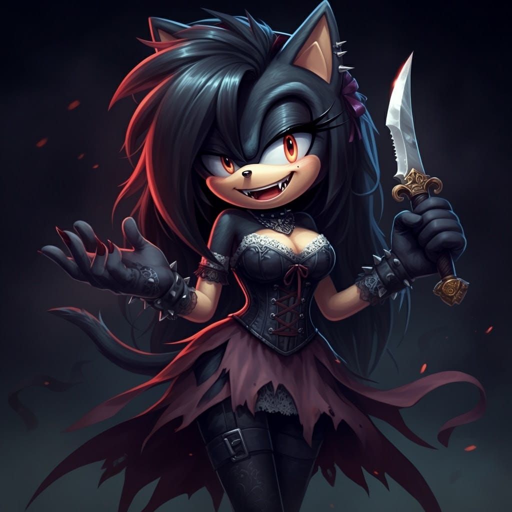 Gothic Cat in Sonic Style with Intricate Details and Vibrant...