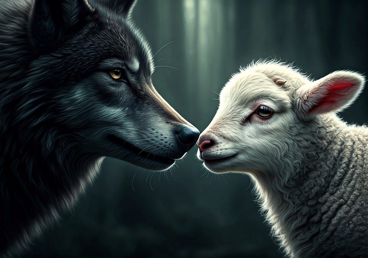 Lamb and Wolf: A Hyper-Realistic Digital Artwork