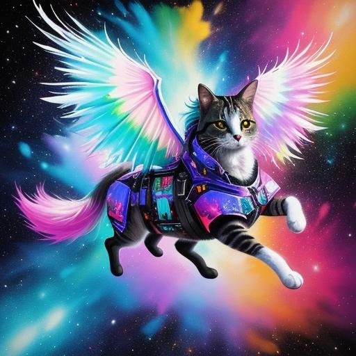 Festive Cat Battlesuit on Unicorn, Graffiti Art