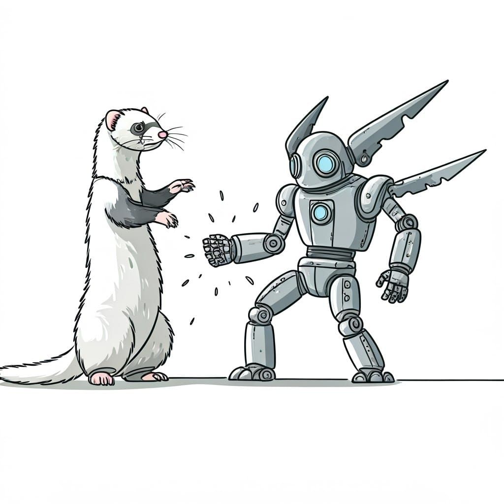 Minimalist Line Art: Ferret Versus Robot