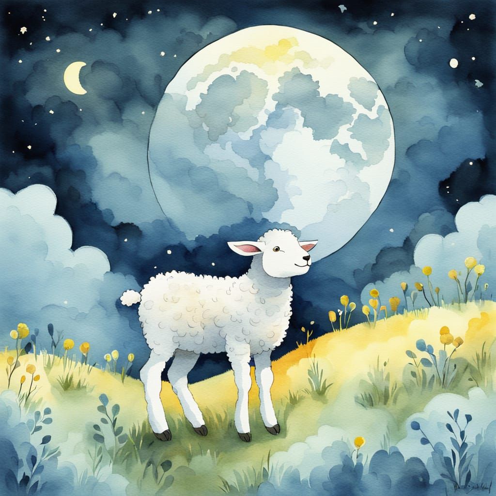 Lamb Hears Wolf Howl: Whimsical Cartoon Illustration