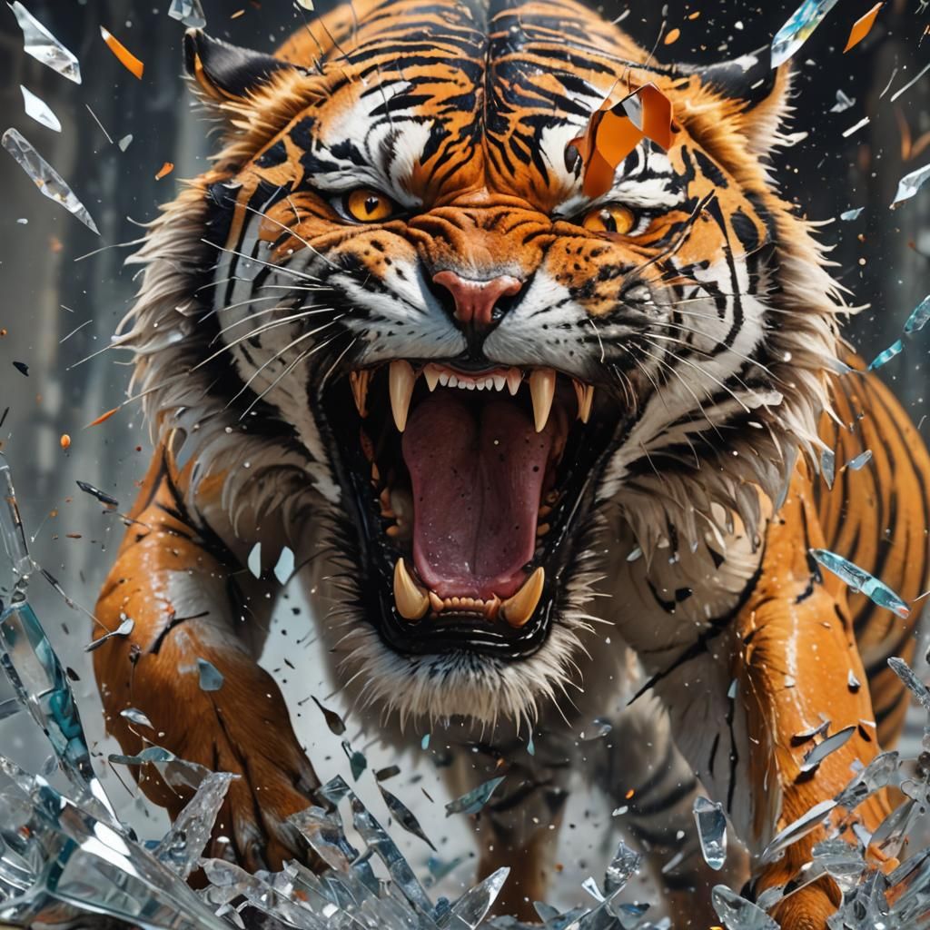 A hyperdetailed ultra realistic image of a snarling tiger wi...