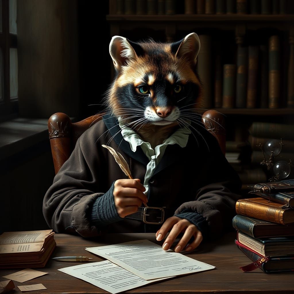 Philosophical Polecat in the Style of Old Masters