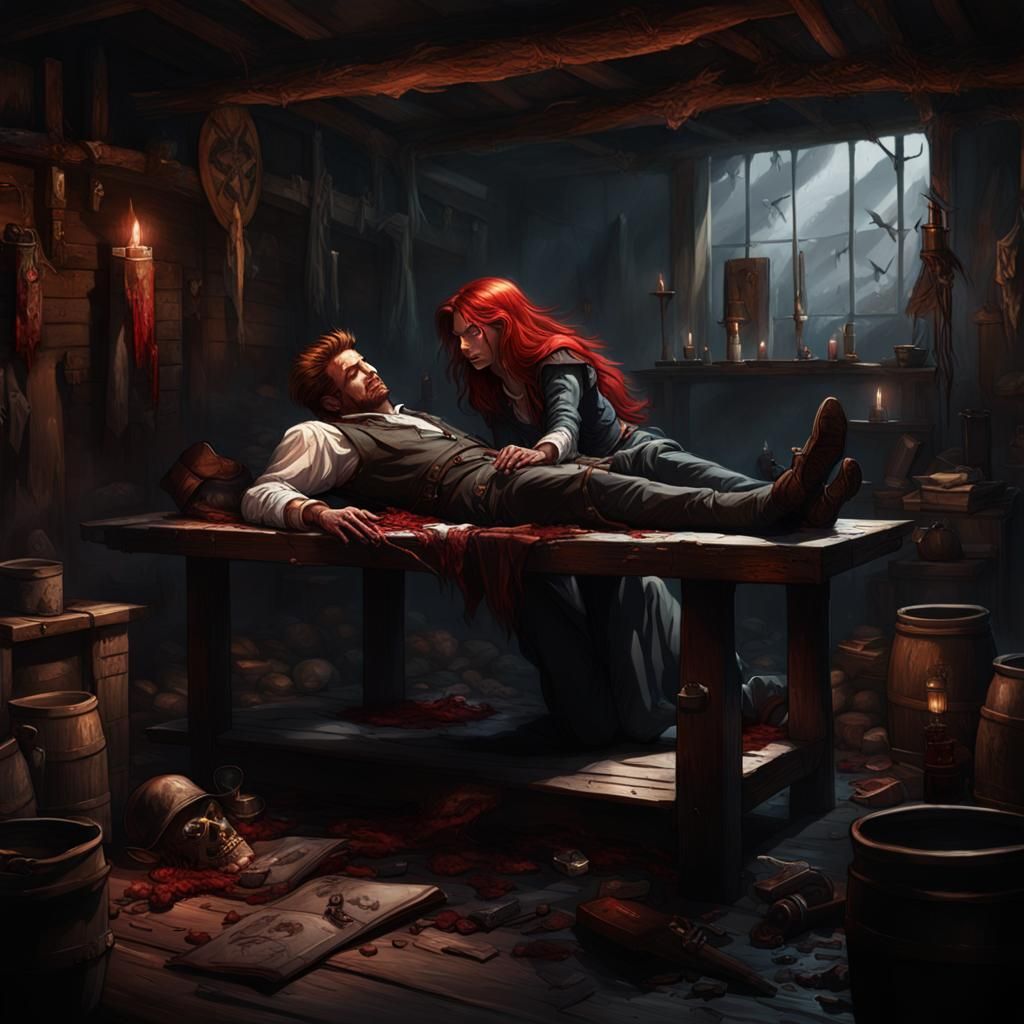 Blood Magic Healing in a Dark Fantasy Shed