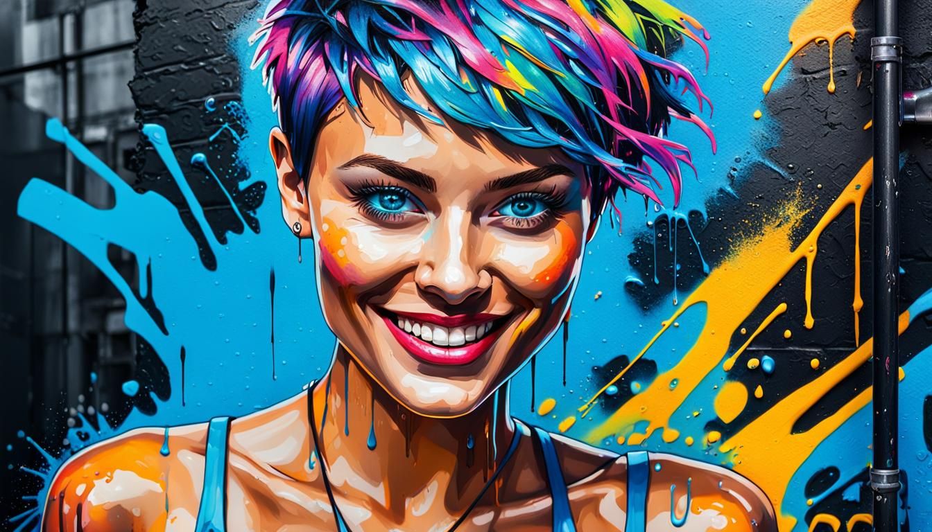Vibrant Street Art Woman in High Contrast Colors