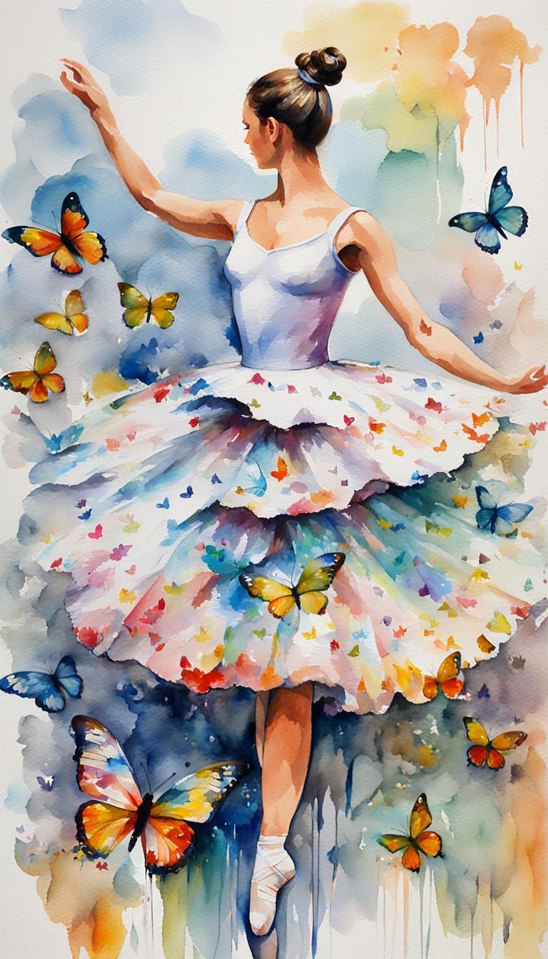 Butterfly Ballerina in Gouache Watercolor Style