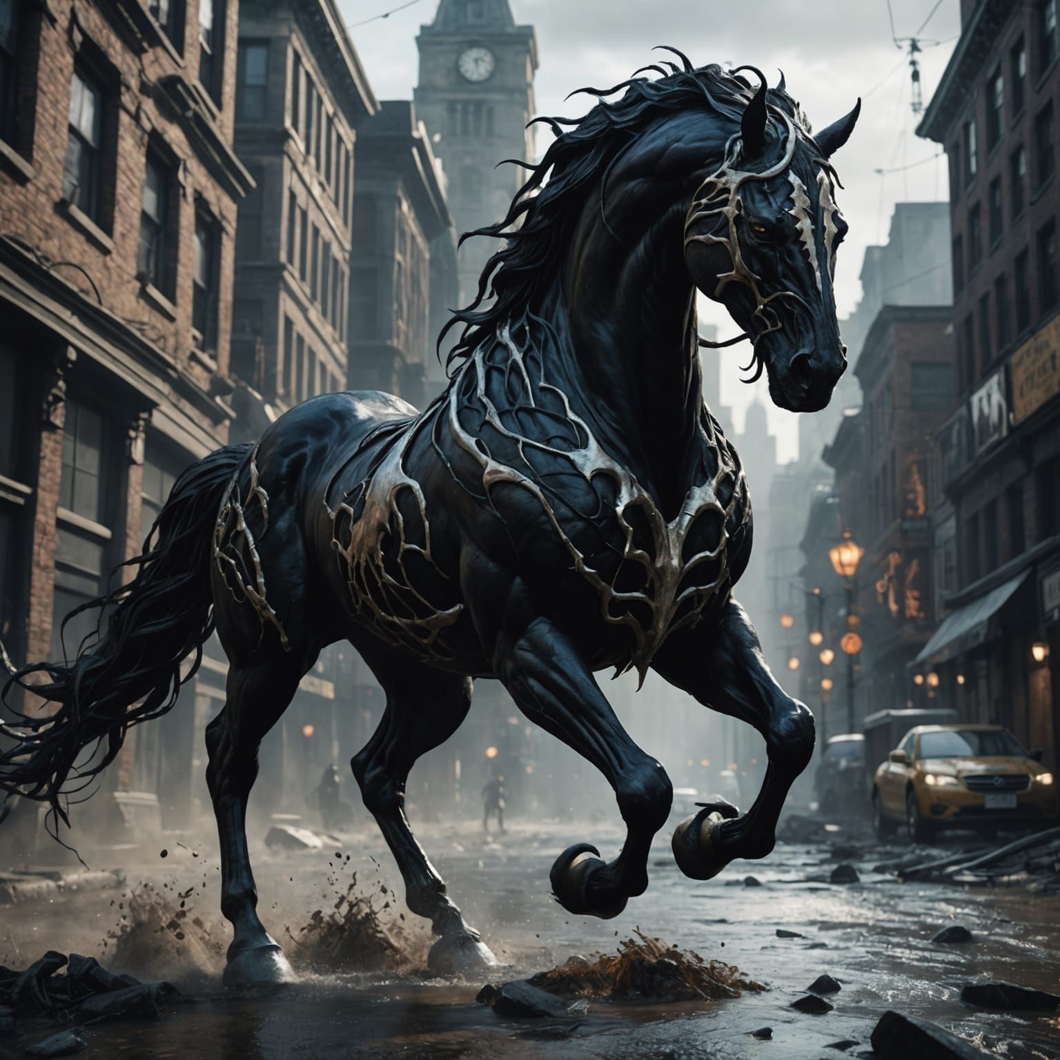 Venom Symbiote Horse: Detailed Fantasy Concept Art