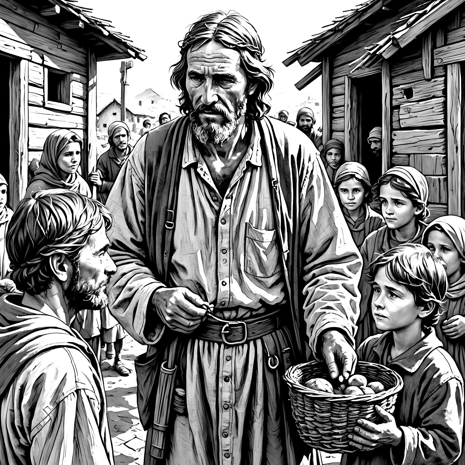 Pencil Sketch: Peasant Learns His Children Follow Christ