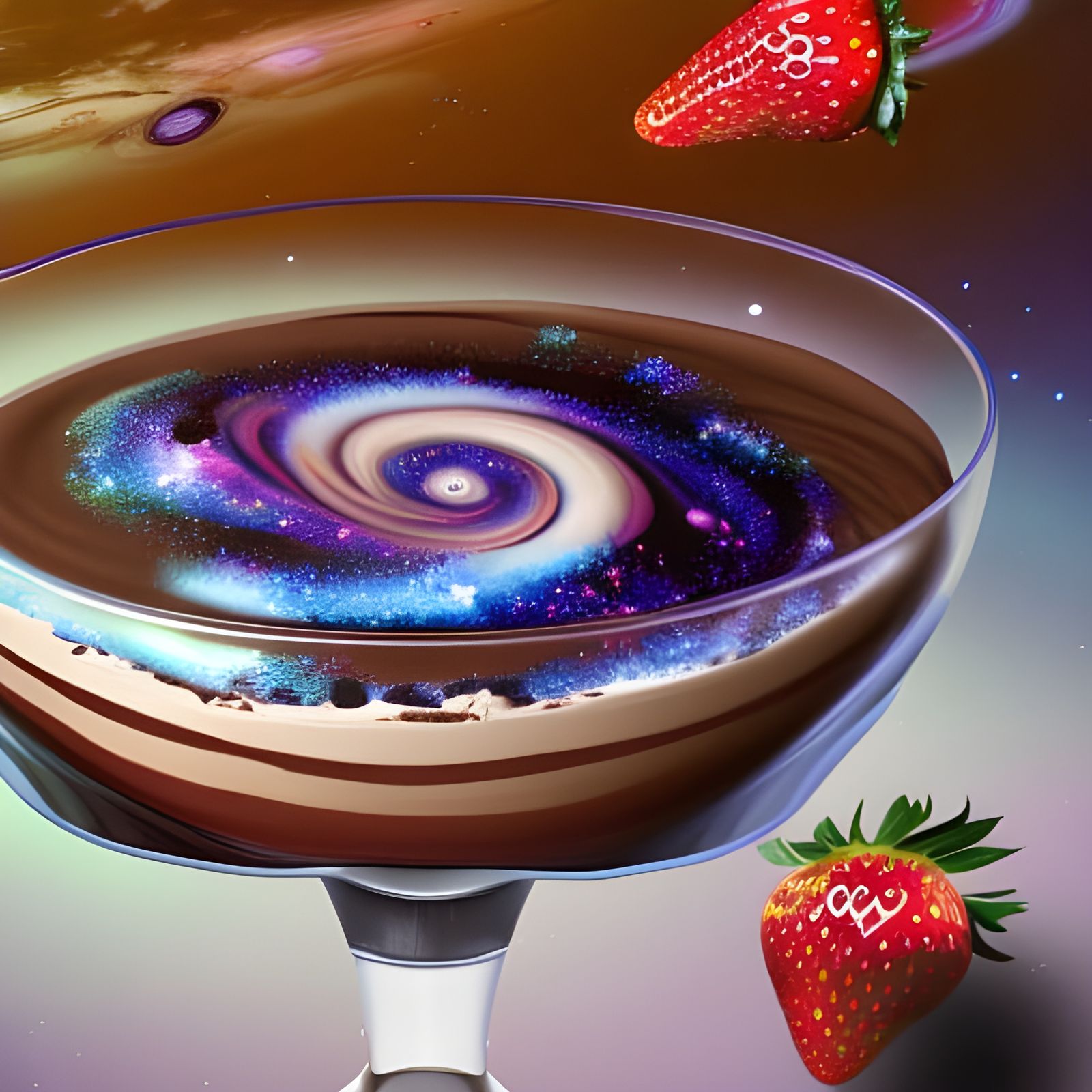Galaxy Chocolate Pudding with Saturn and Glitter Cream