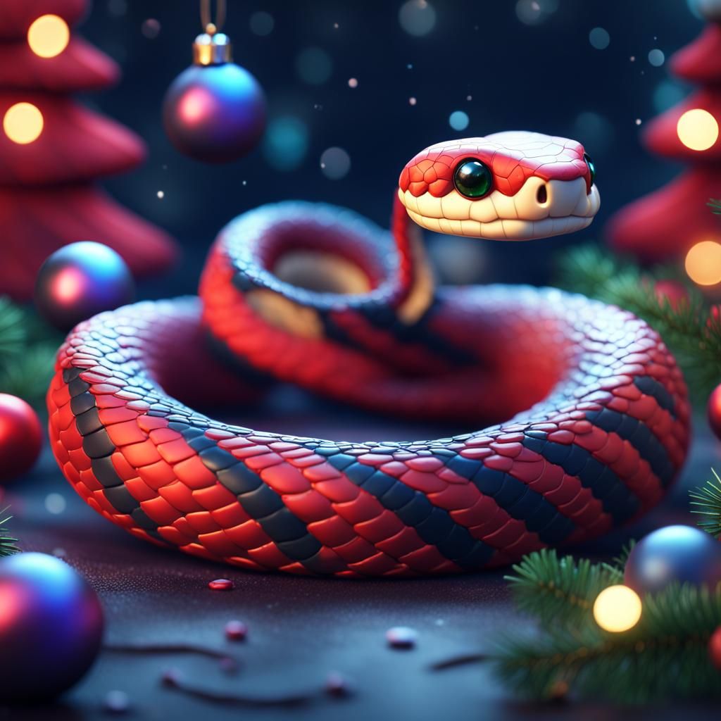 Cute Christmas Snake in Detailed Matte Painting
