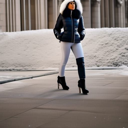 Realistic Photo of a Chubby Woman in Puffer Jacket