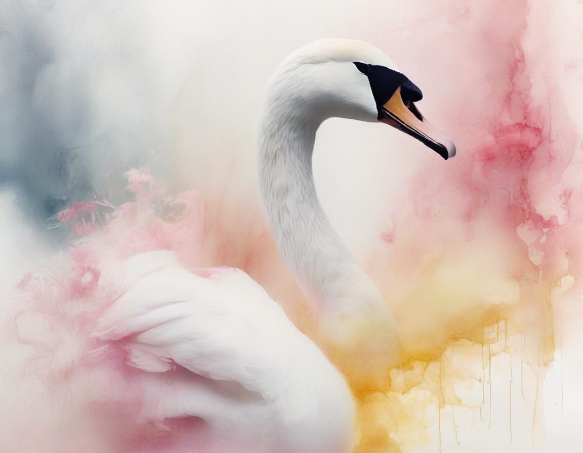 Ethereal Swan Portrait in Expressive Watercolor Style