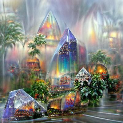 Rainbow Jungle City with Crystal Pyramids