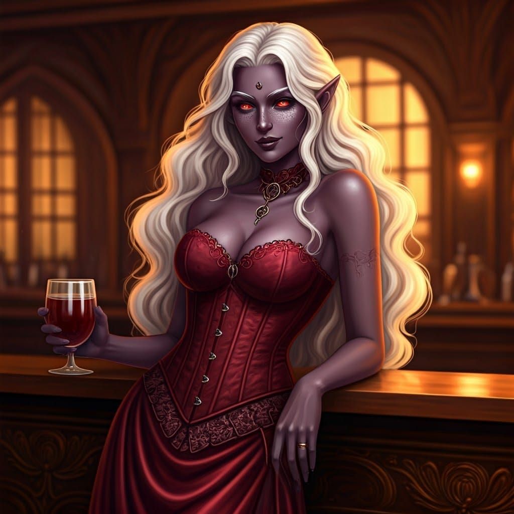Ravishing Drow Bar Maiden in Fantasy Style