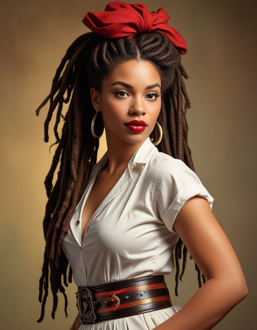 Rasta Woman in 1950s Pin-Up Style with Impressionist Brushwo...