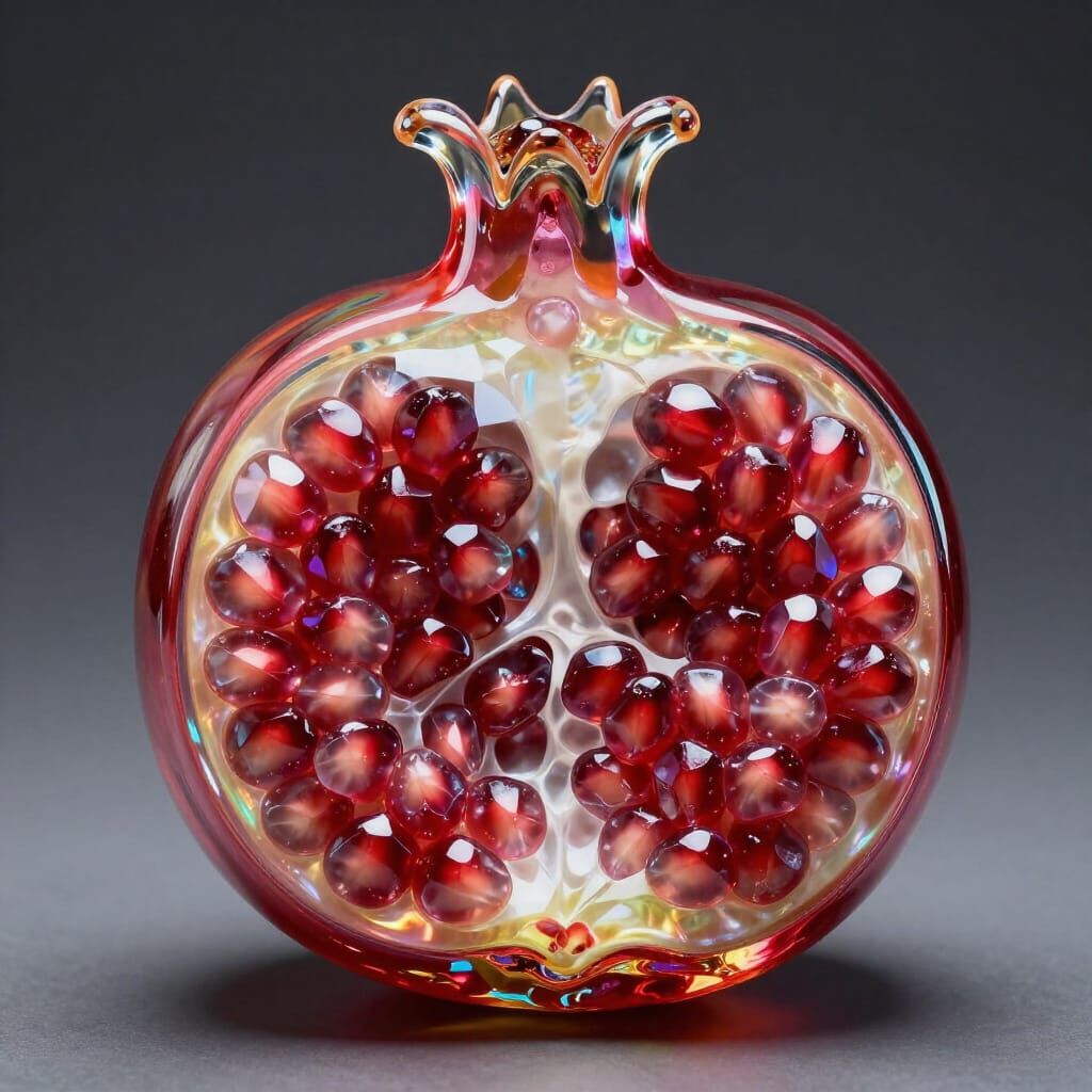 Hyperrealistic Glass Pomegranate Art Piece