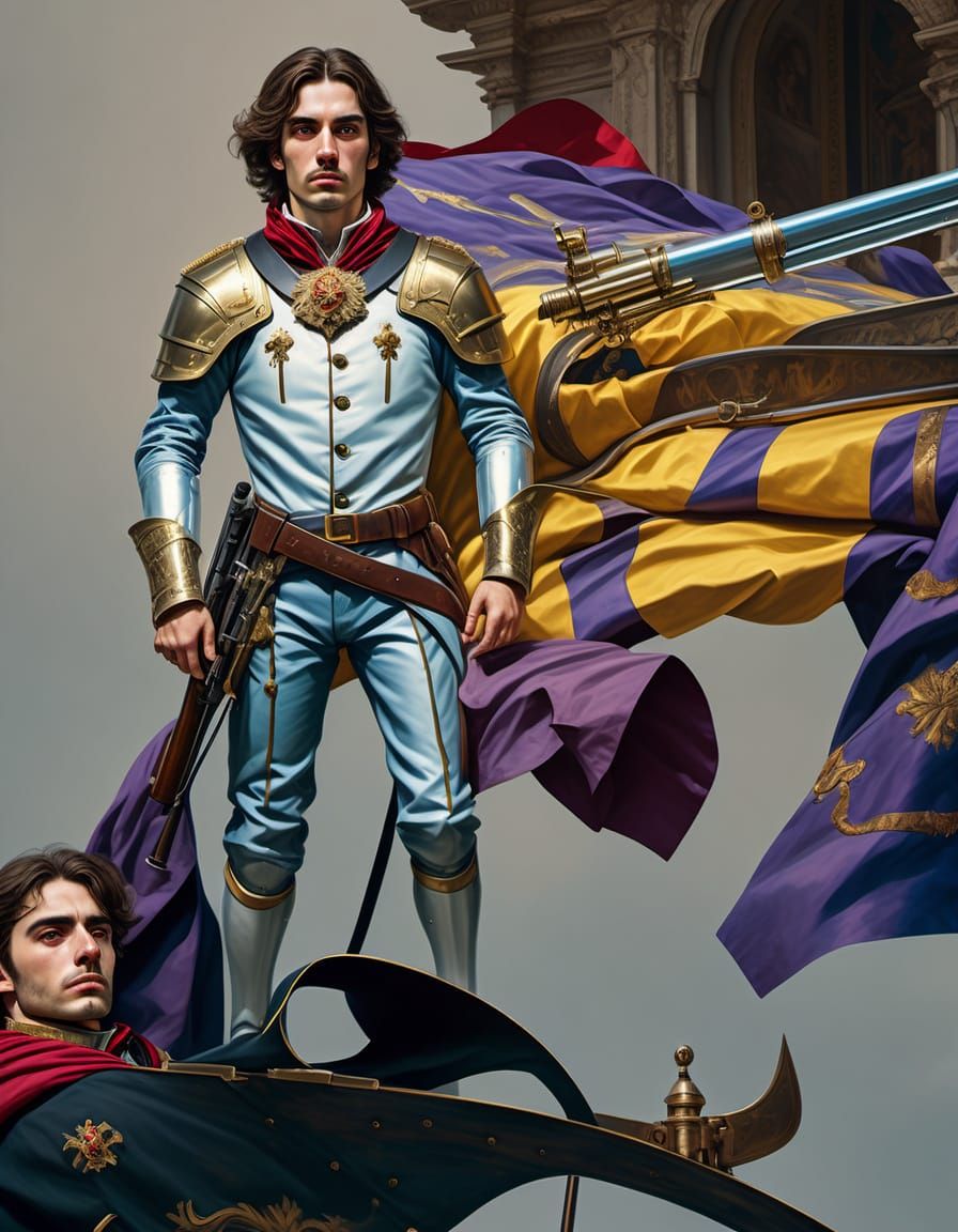 Spanish Soldier in War-Torn Landscape: Cinematic Digital Art