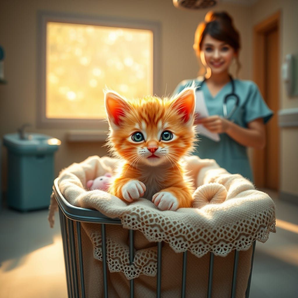 Golden Kitten in Hospital Recovery