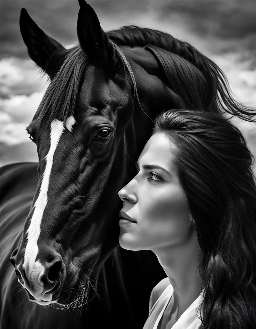 Nordic Princess and Black Stallion Double Exposure