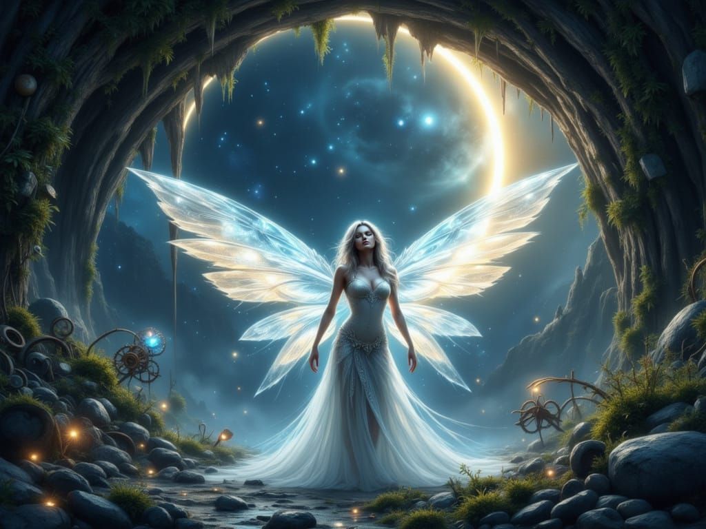 Moon Maiden Weeping Stardust in Grotto