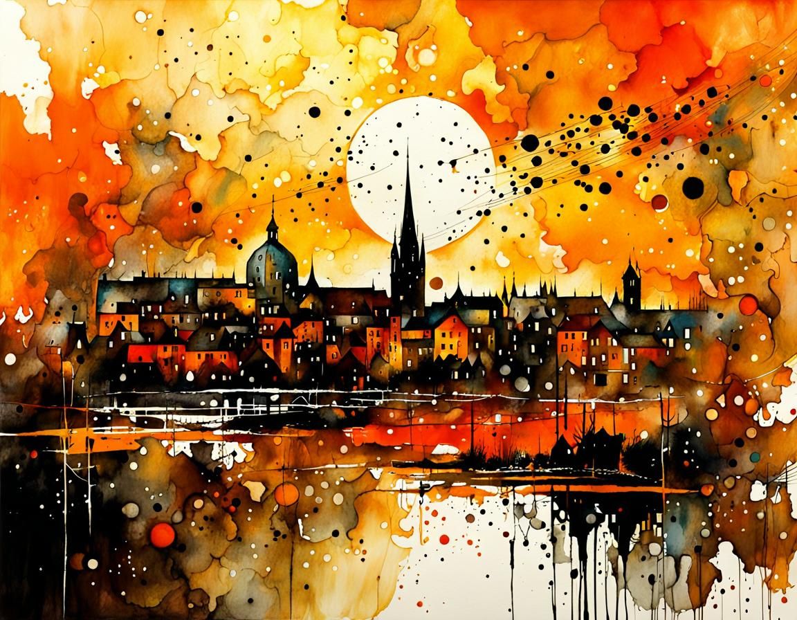 Orange and Brown Stylized Watercolor Art