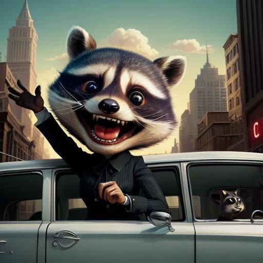 Surreal Raccoon Screams in Urban Wasteland