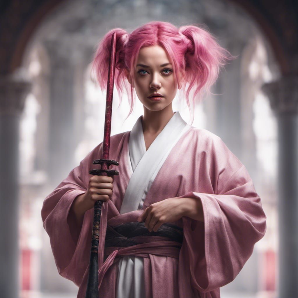 Hyperrealistic Woman Monk with Katana and Air Power