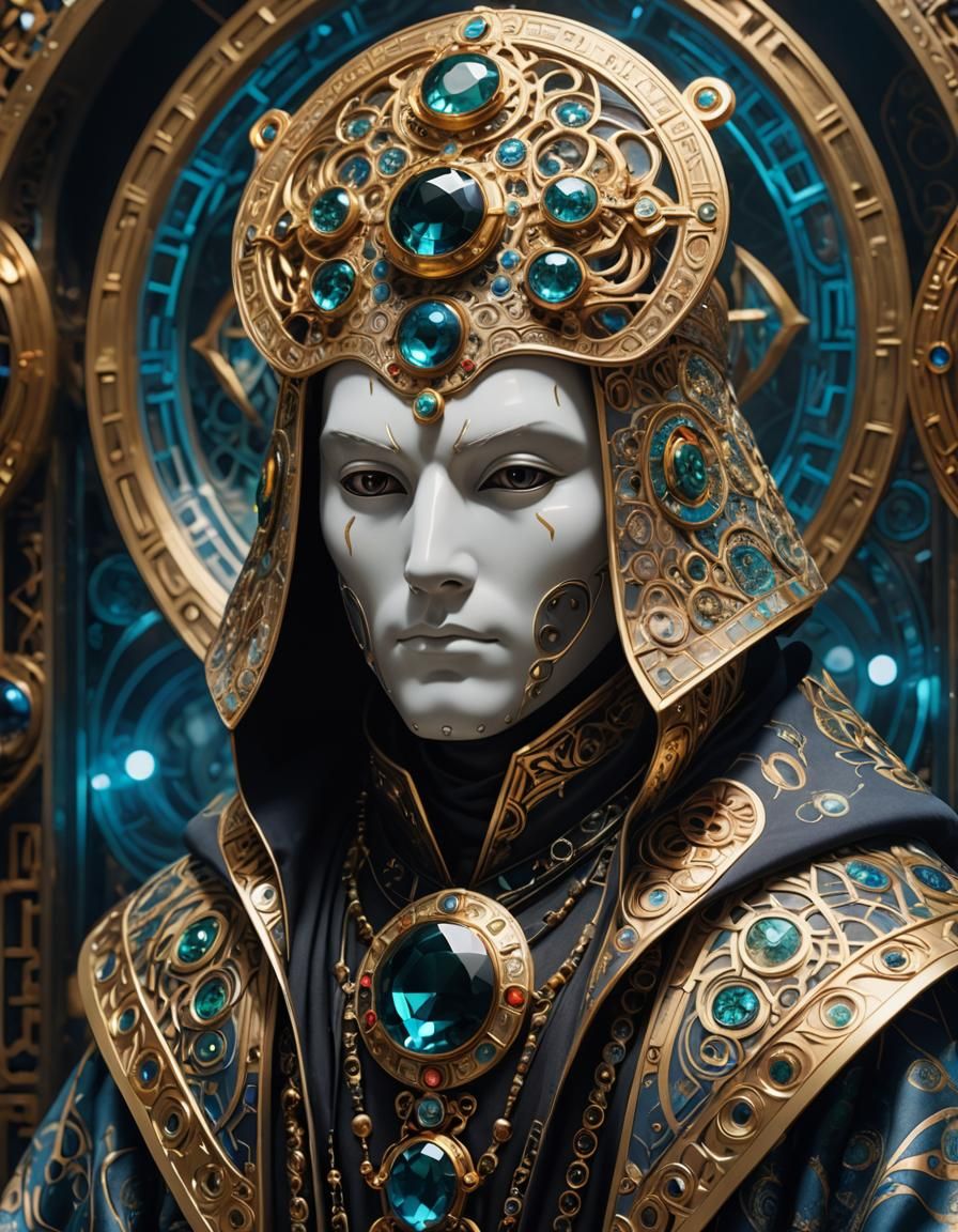 Mysterious Figure in Futuristic Mask: Ultra-Detailed Splash ...