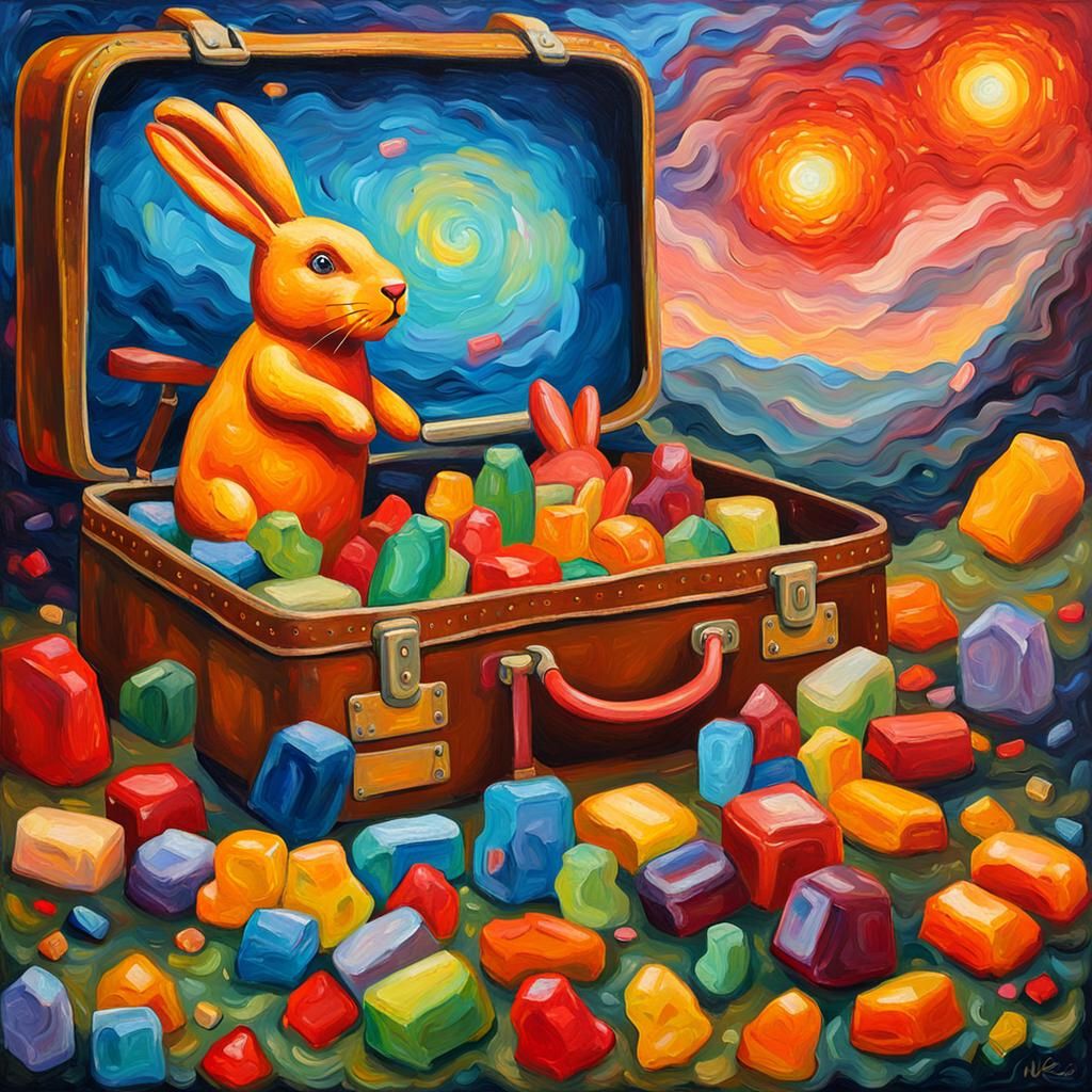 Cosmic Suitcase: Expressionist Oil Painting