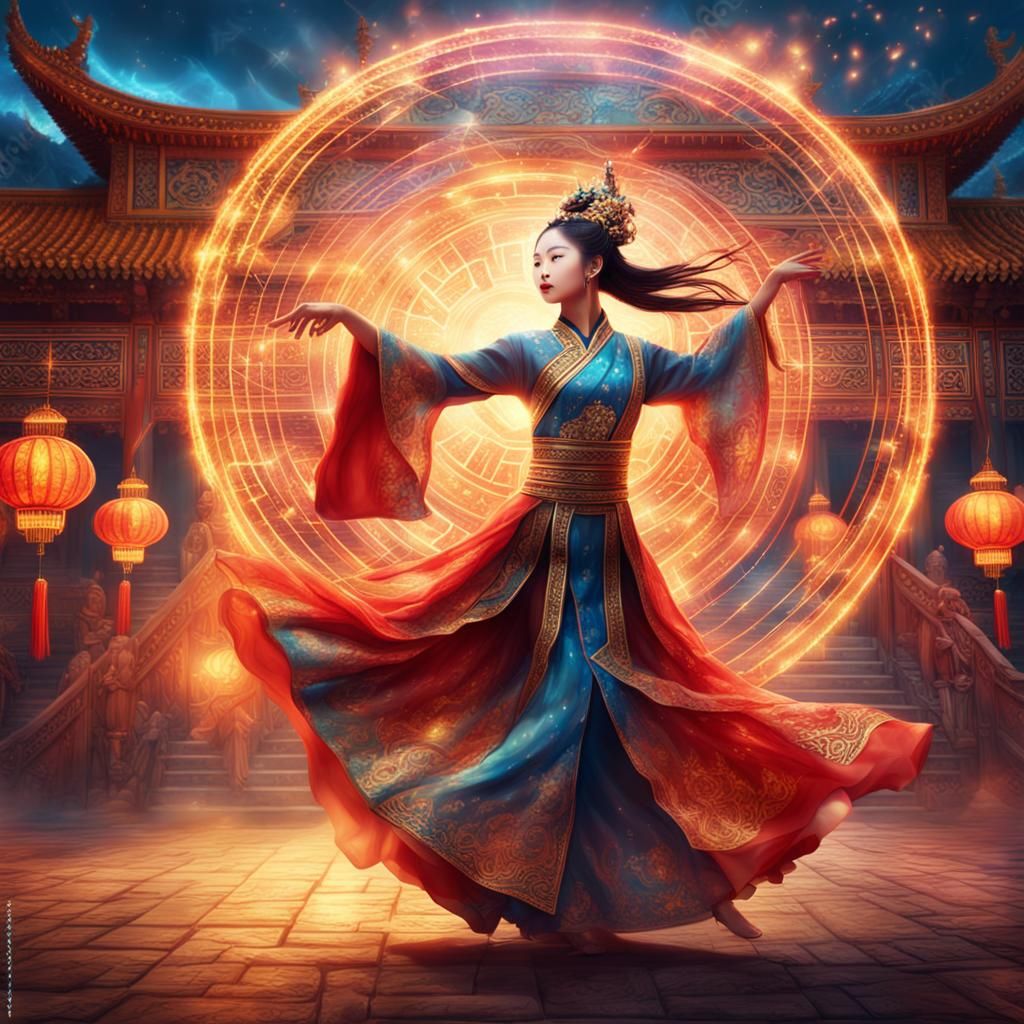 Woman Dancing in Mystical Light: Chinese Fantasy Art