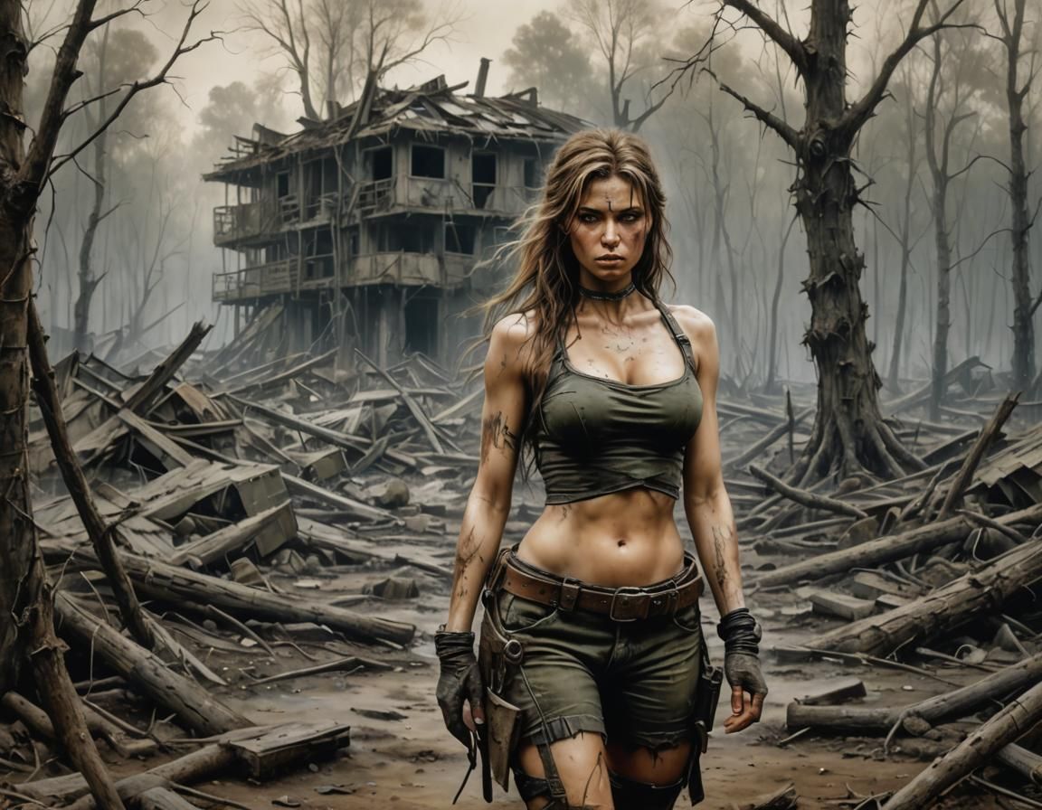 Wasteland Stalker Girl in Acrylic Style